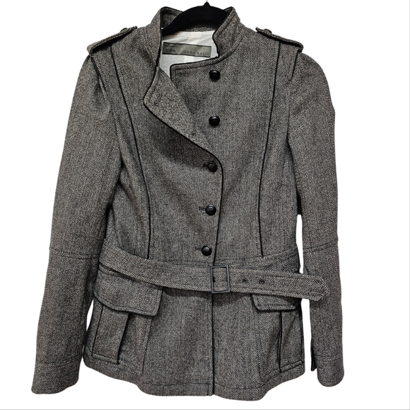 ZARA Herringbone Tweed Military Jacket in Black and Gray - Picture 1 of 10